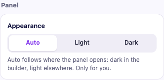 The Appearance setting, with Auto selected