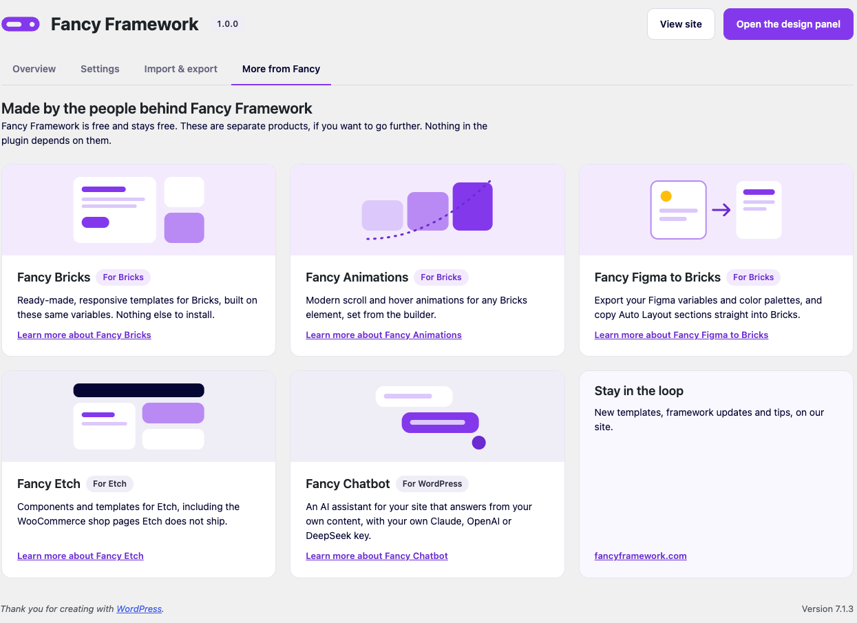 The More from Fancy tab, with the other Fancy products